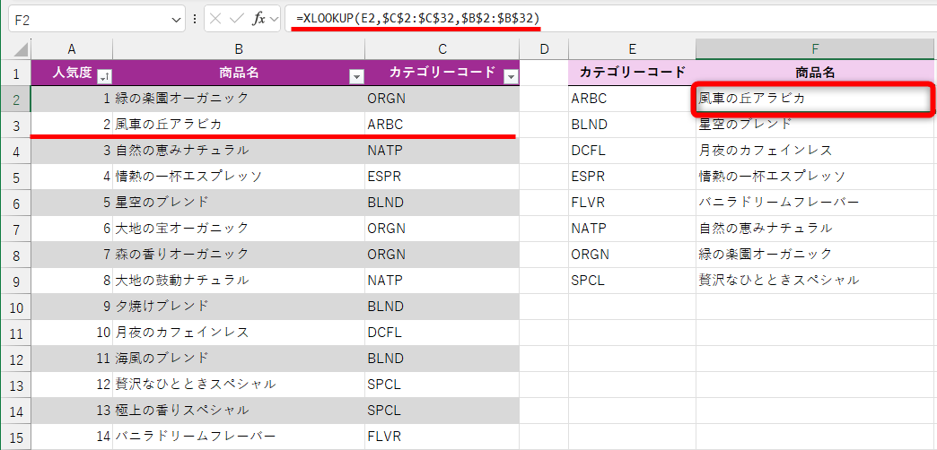 カテゴリーごとの一番人気は、XLOOKUP / VLOOKUP関数で取り出せるが、「BLND」または「NATP」の中から一番人気を探したい場合は？