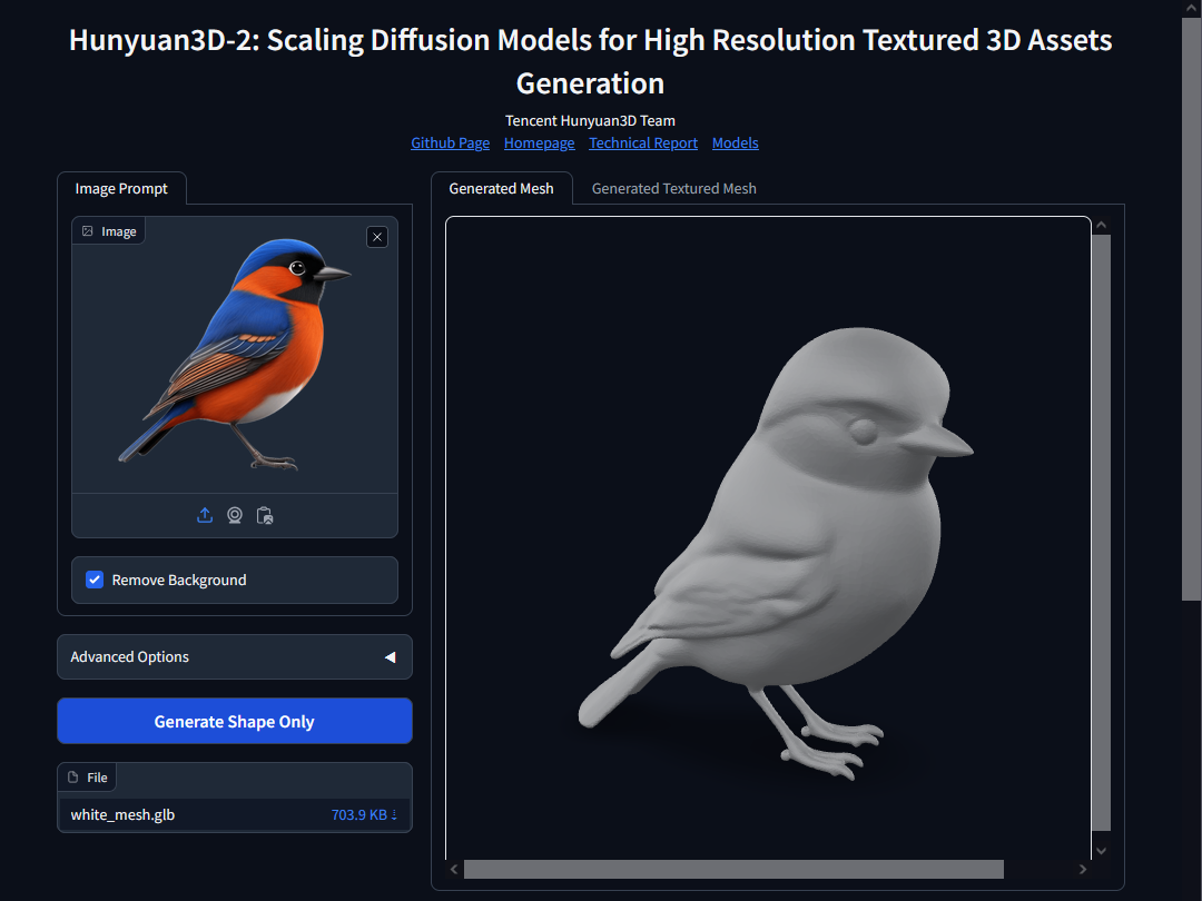 右または下側（画面幅に依存）のサンプルから作成した例。形状のみの生成なので［Generate Shape Only］ボタンしかない
