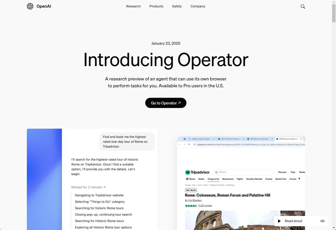 Webブラウザーでの作業を行ってくれるAI「Operator」が登場した