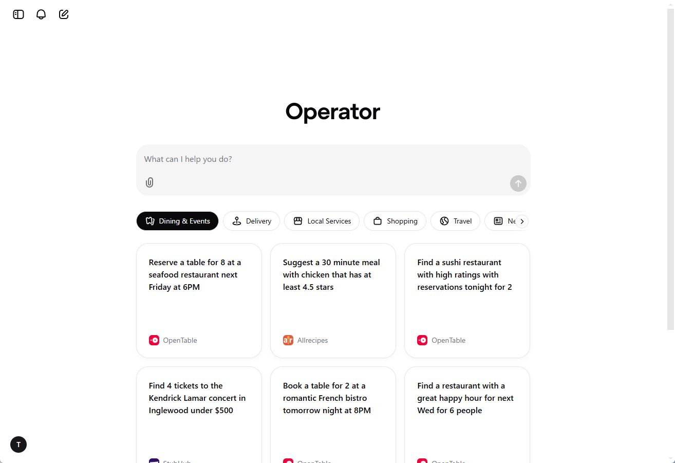 「Operator」のメインページ。中央にプロンプトを入力する
