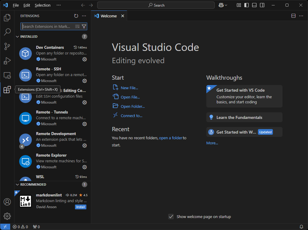 左側のアイコンにある［Extensions］をクリックする