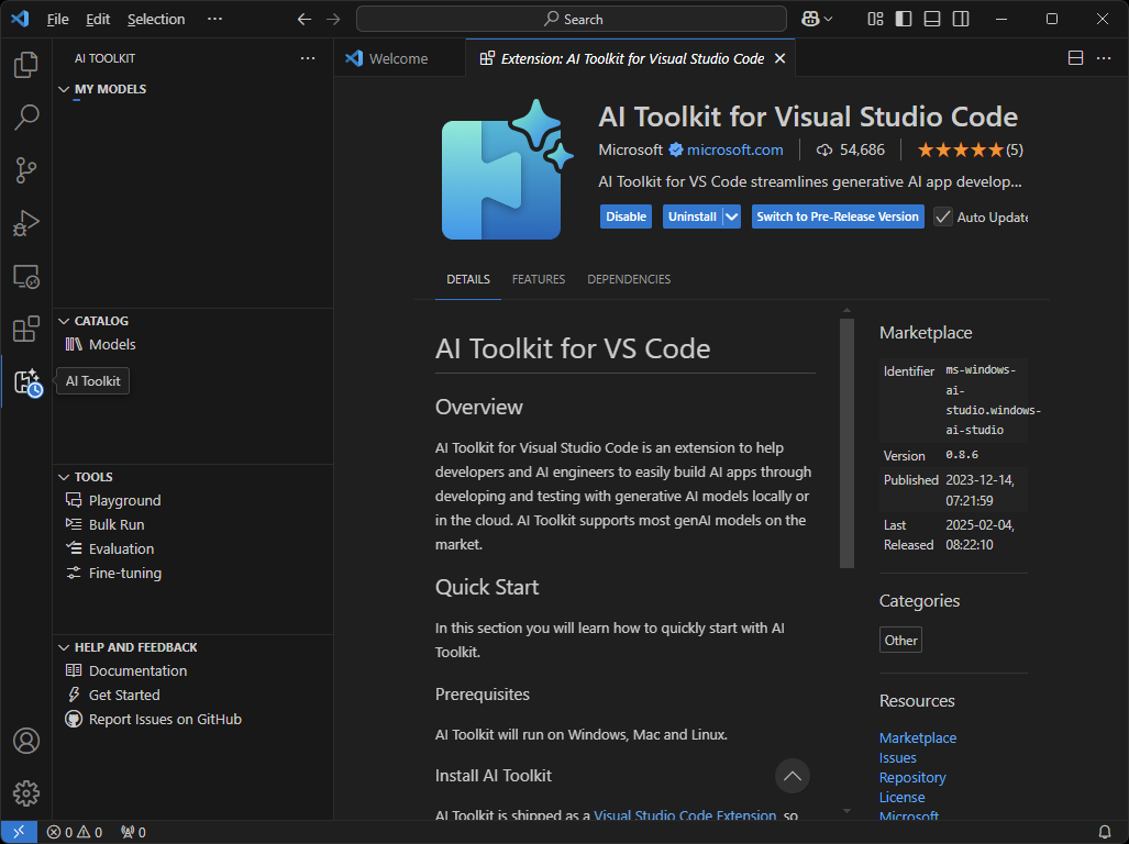 ［AI Toolkit］にある［CATALOG］の［Models］をクリック