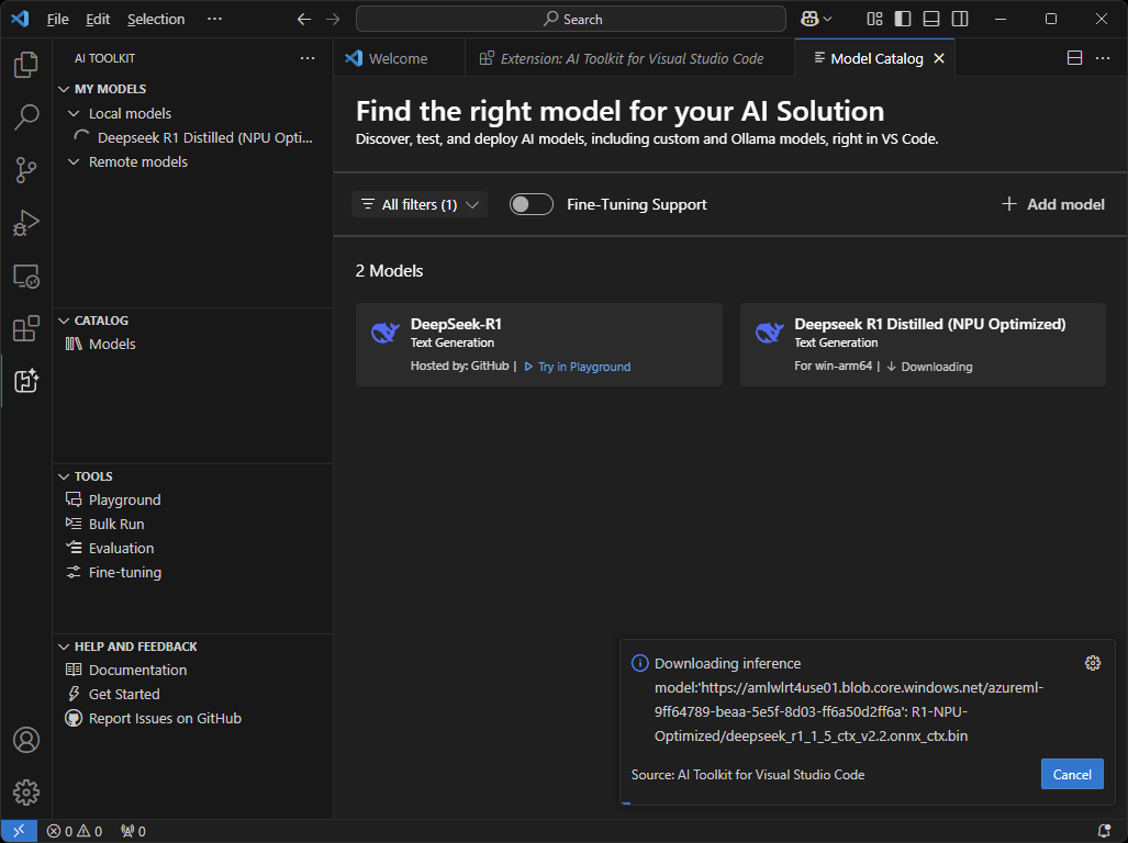モデル一覧から［Deepseek R1 Distilled（NPU Optimized）］をダウンロード