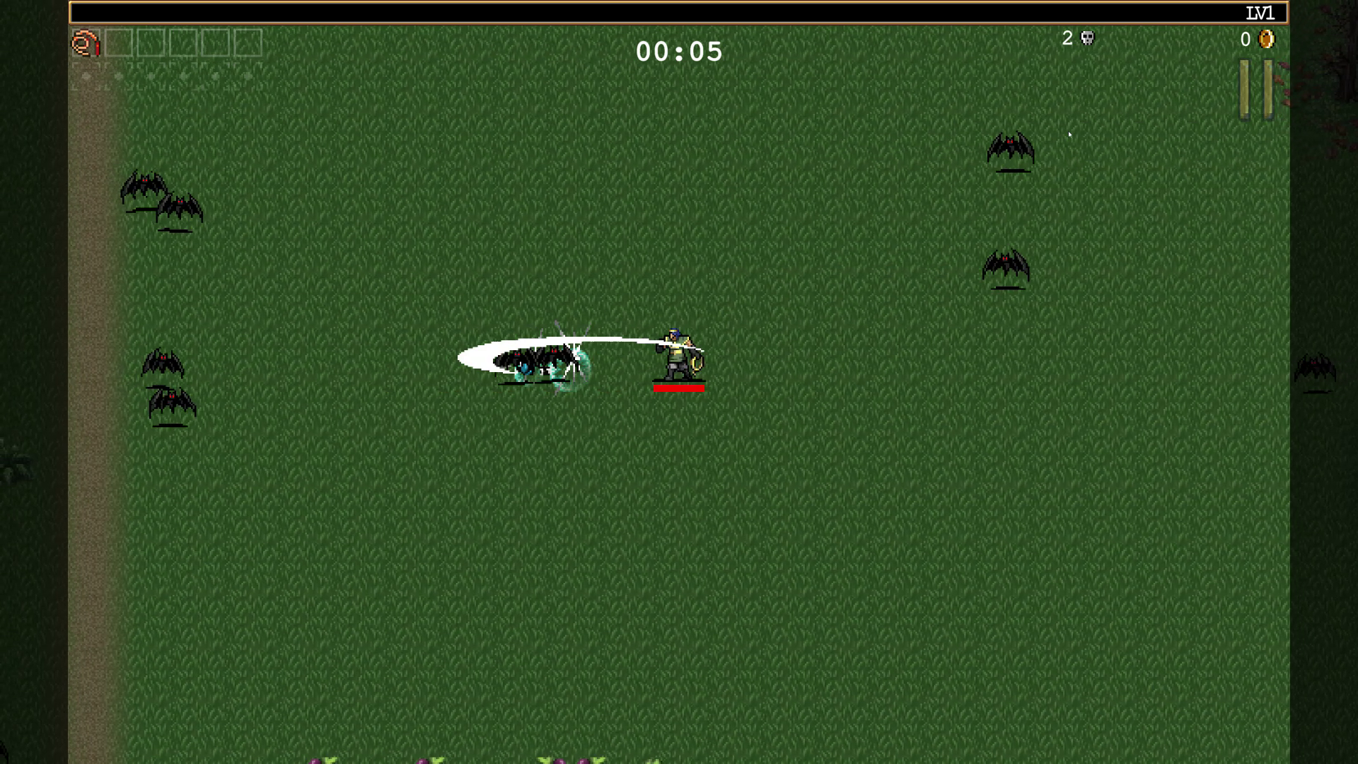 一定間隔で勝手に振られる鞭を、キャラクターの移動だけで上手く敵に当てていく