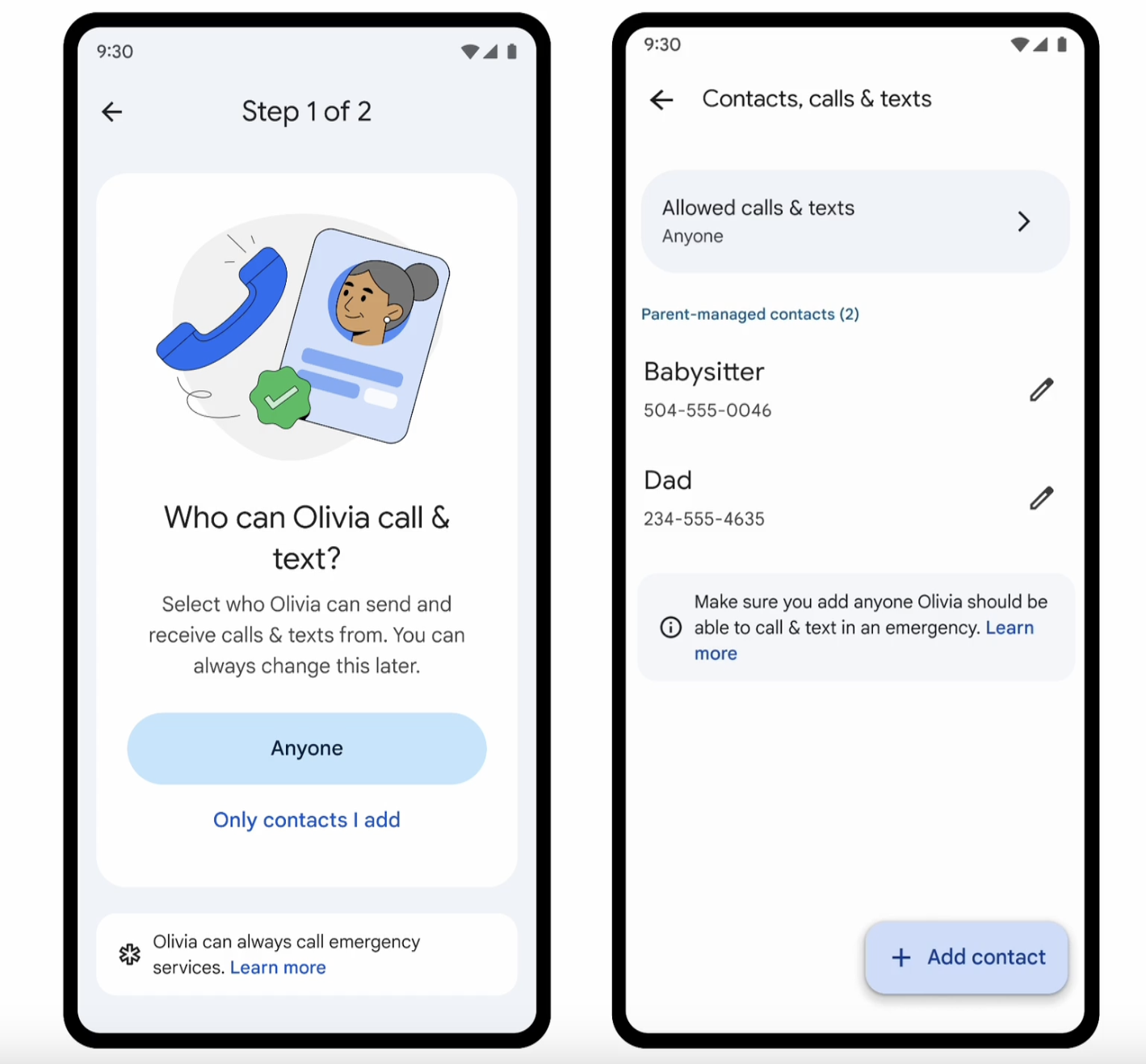 子どものデバイスに追加される連絡先を制限