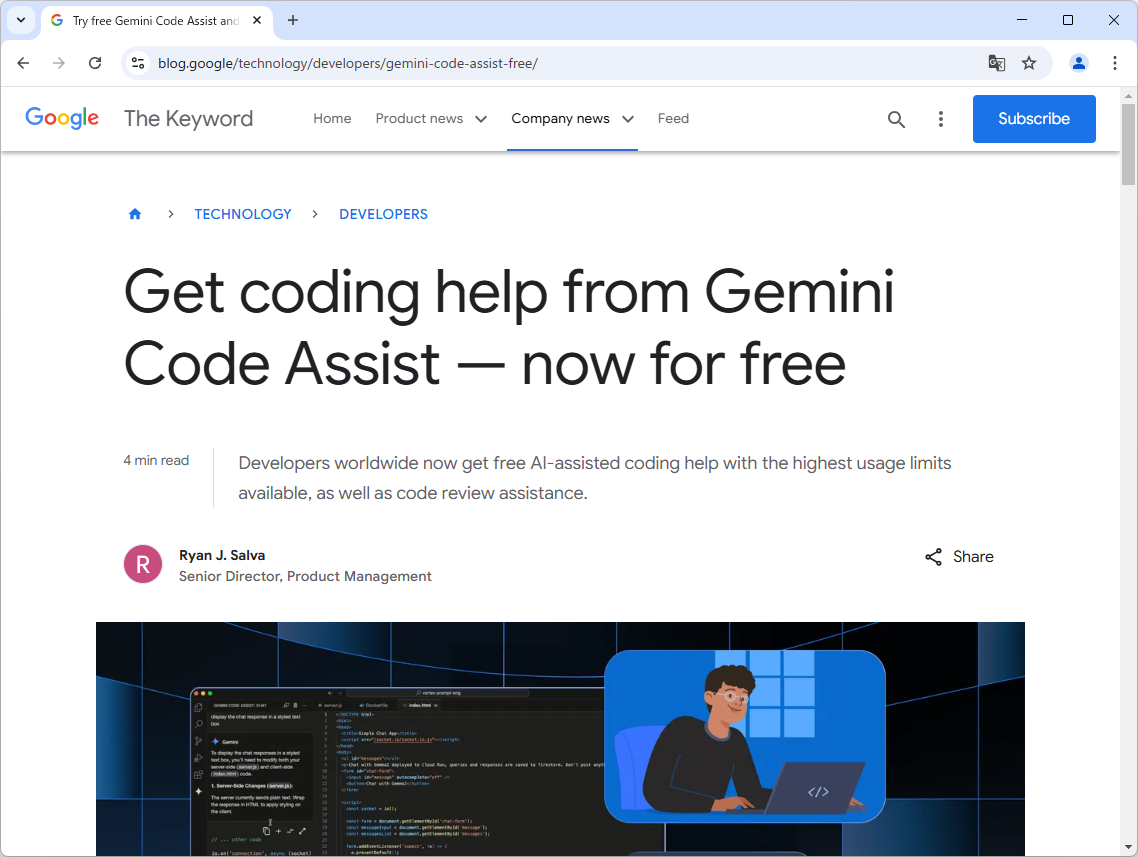 Google、個人向け「Gemini Code Assist」のパブリックプレビューを発表