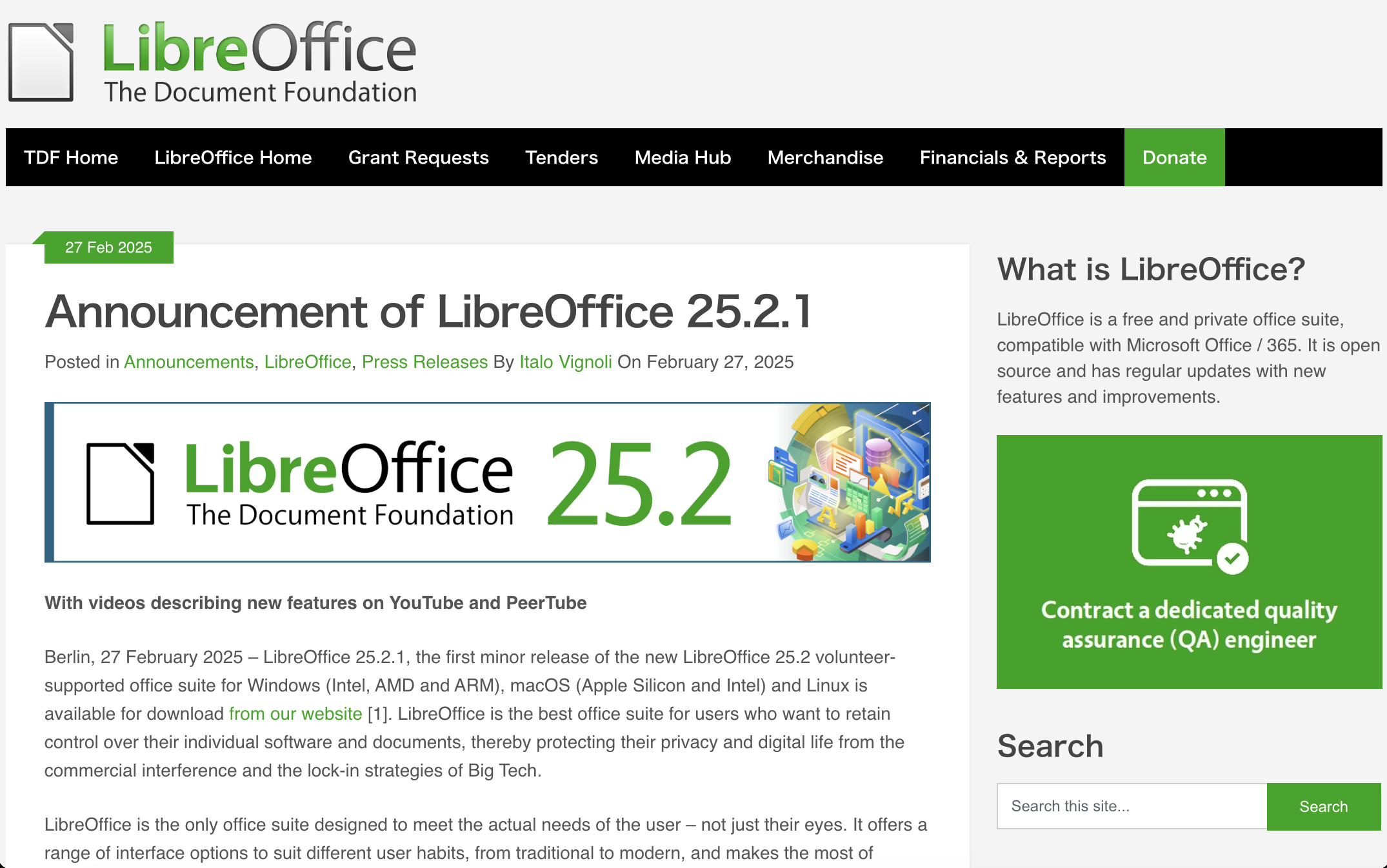 マイナーアップデートは「LibreOffice 25.2」系ではじめて