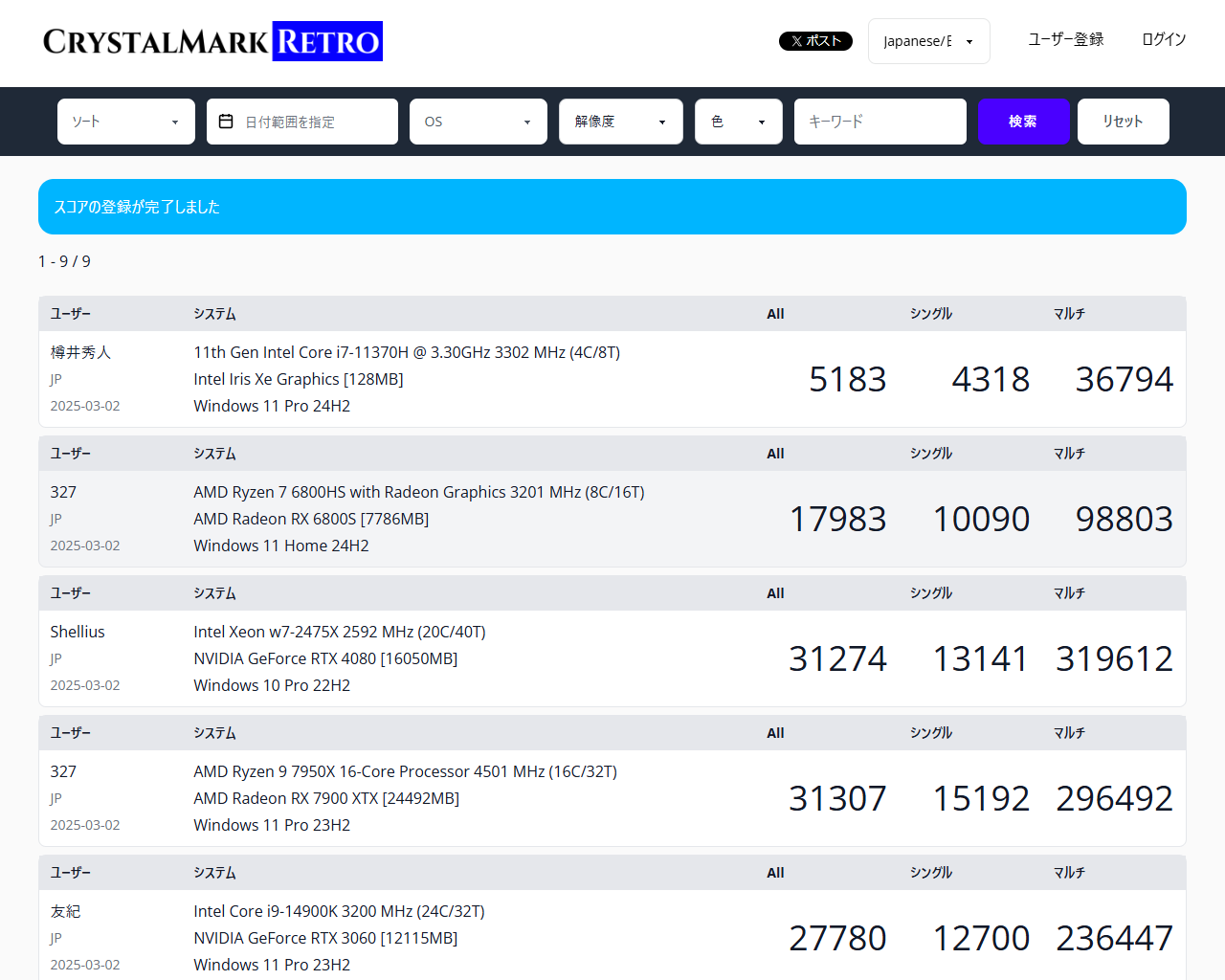 「CrystalMarkDB」へ投稿されたデータ