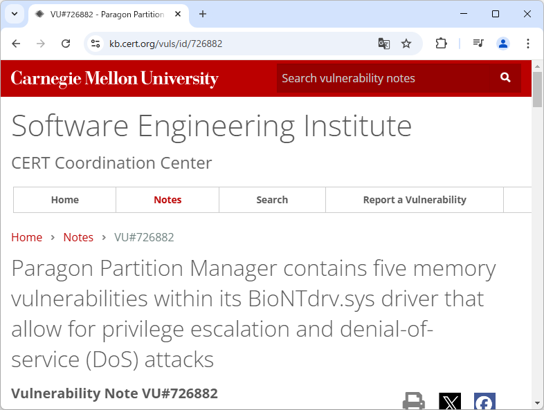 CERT Coordination Centerのセキュリティ情報