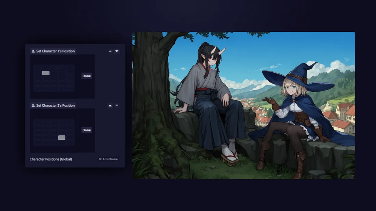各キャラクターのプロンプトやポジションを個別に指定できる