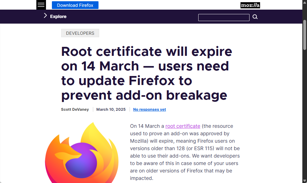 3月14日以降、古い「Firefox」ではアドオンが利用不能に
