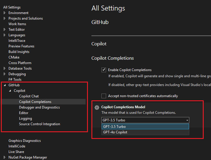 設定ダイアログでモデルを切り替え