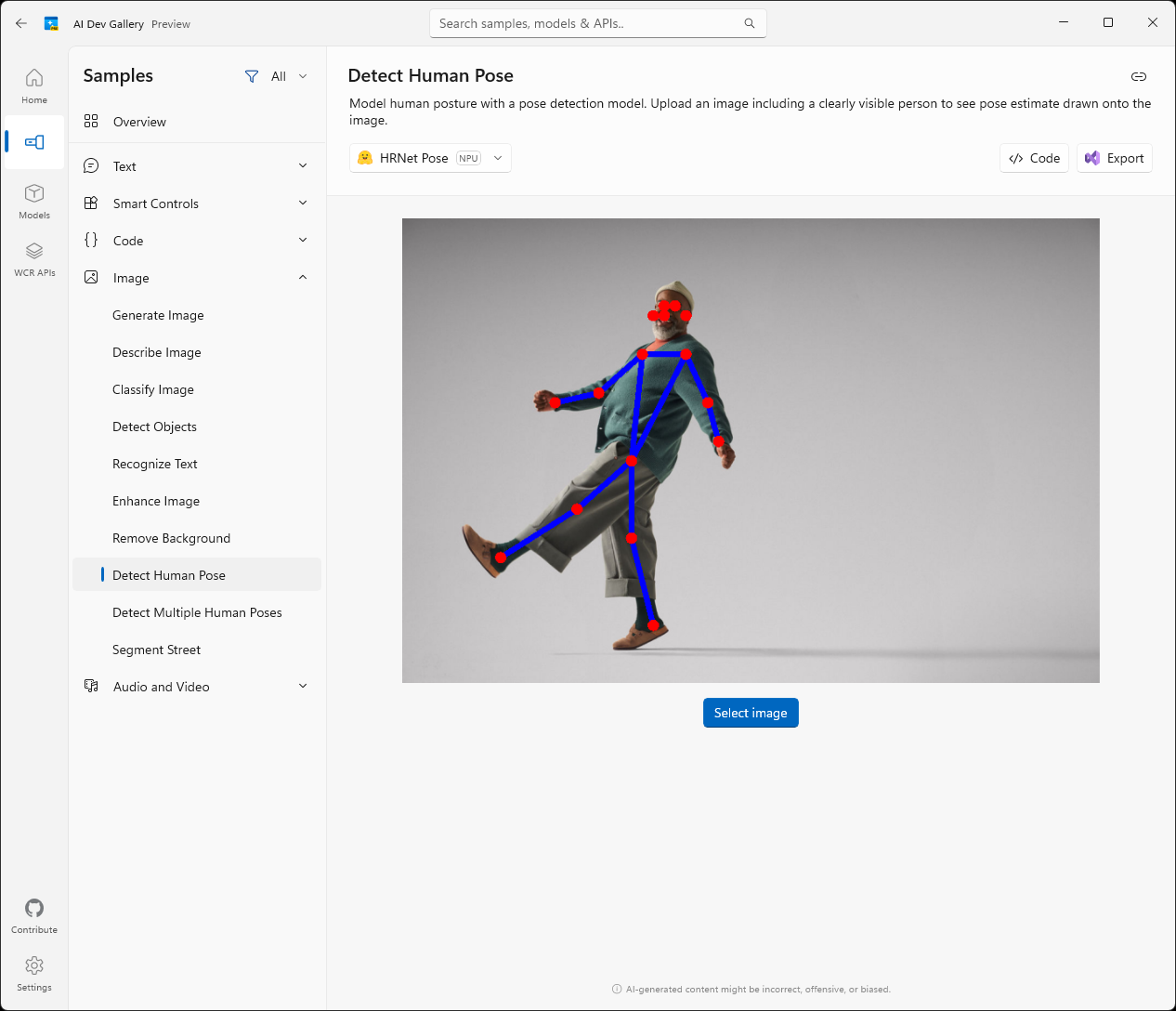 ［Detect Human Pose］。人物がはっきりと写っている画像から、ポーズを推定する