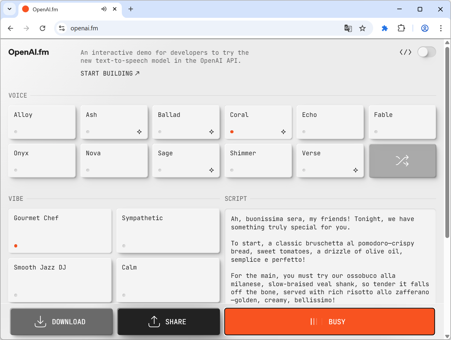 「OpenAI.fm」でテキスト音声変換（text-to-speech）モデルを体験
