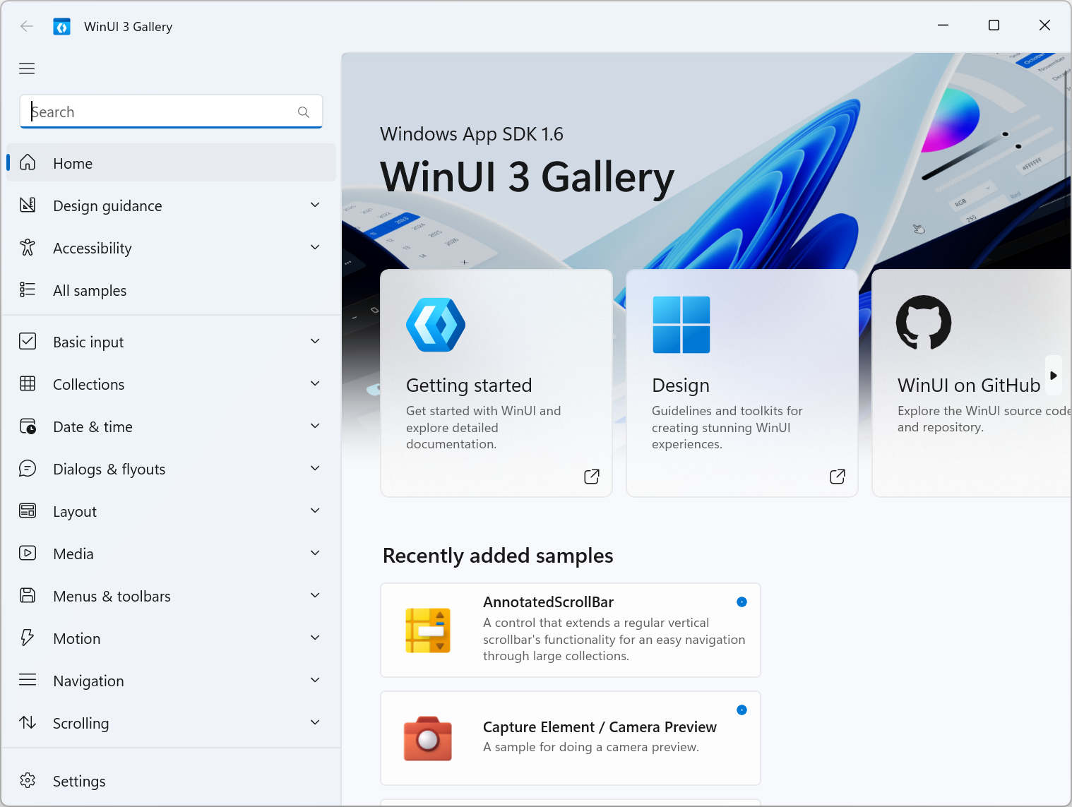 「WinUI 3 Gallery」アプリ