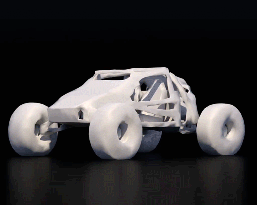 「Roblox Cube」にプロンプト『タイヤ付きの赤いバギー』を入力して生成された3Dモデル