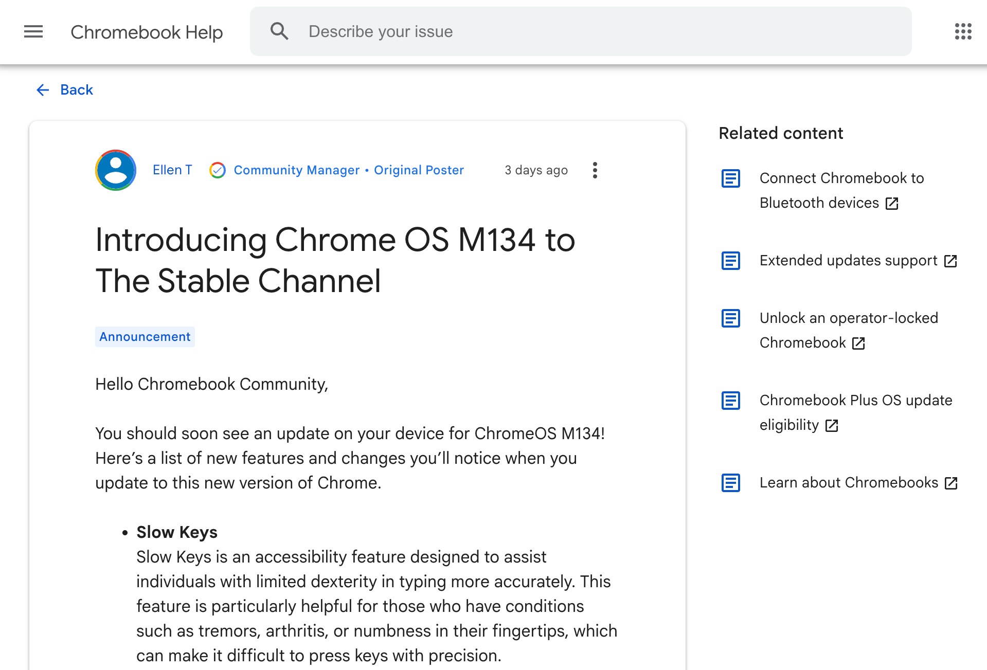 「Chrome OS M134」を発表