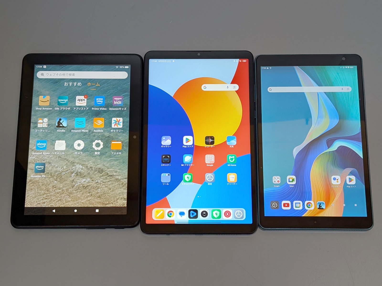 左から「Fire HD 8」「Redmi Pad SE 8.7」「TECLAST P85T」