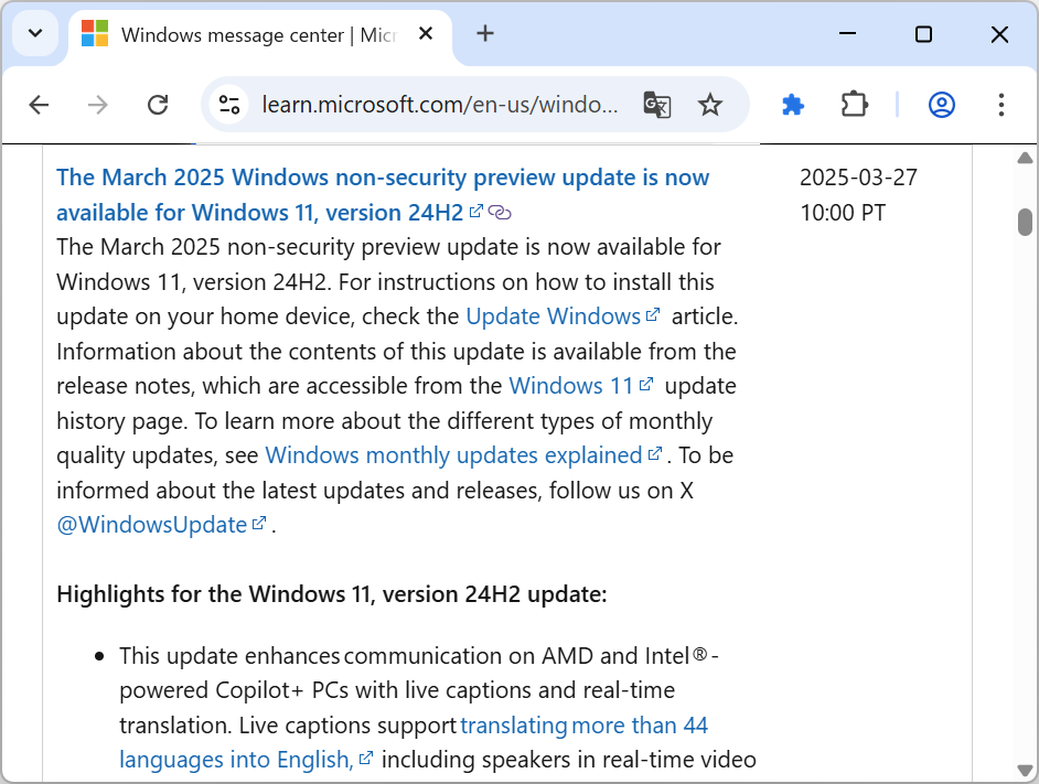 Microsoft、「Windows 11 バージョン 24H2」の2025年3月非セキュリティプレビュー更新プログラム「KB5053656」をリリース