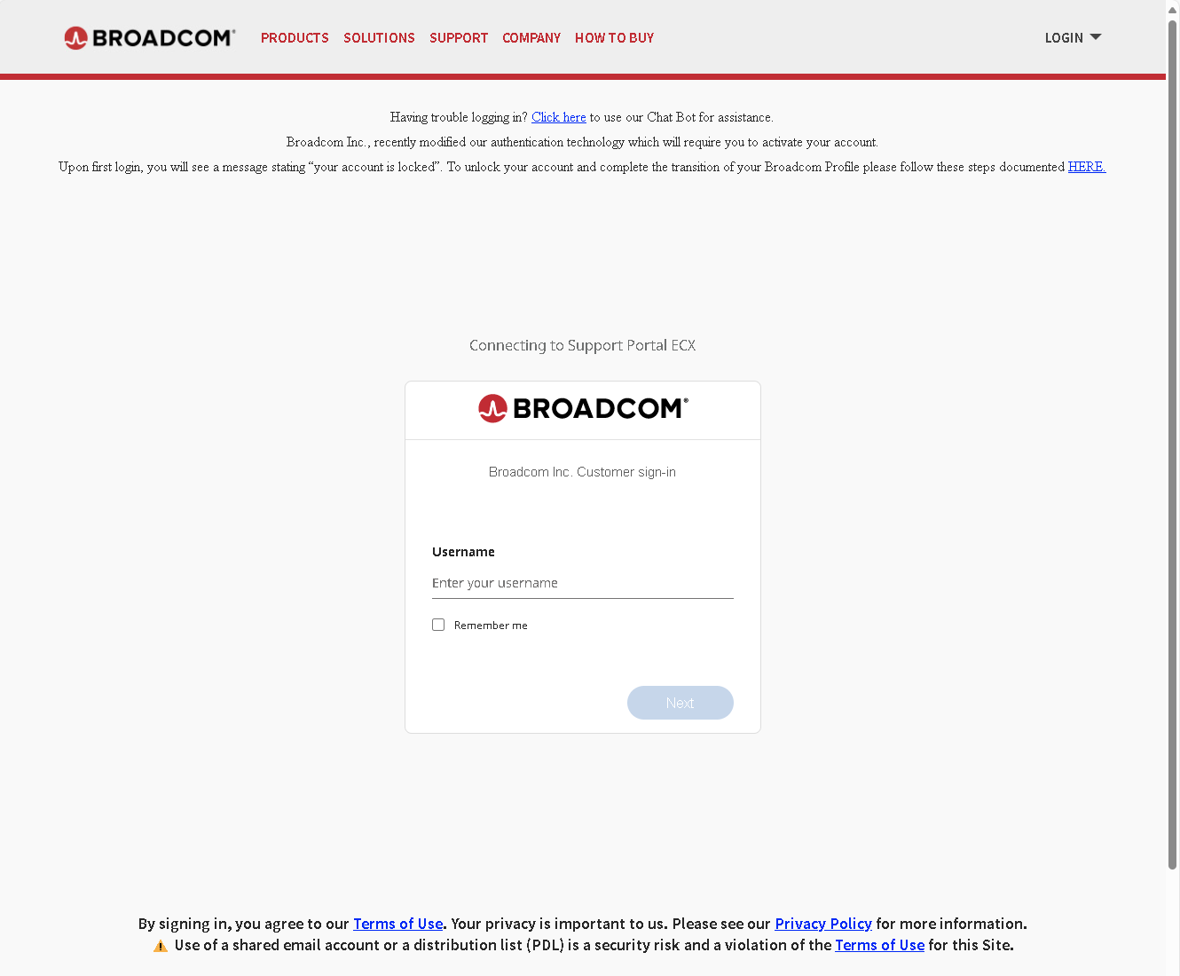 Broadcomへのサインインが必要