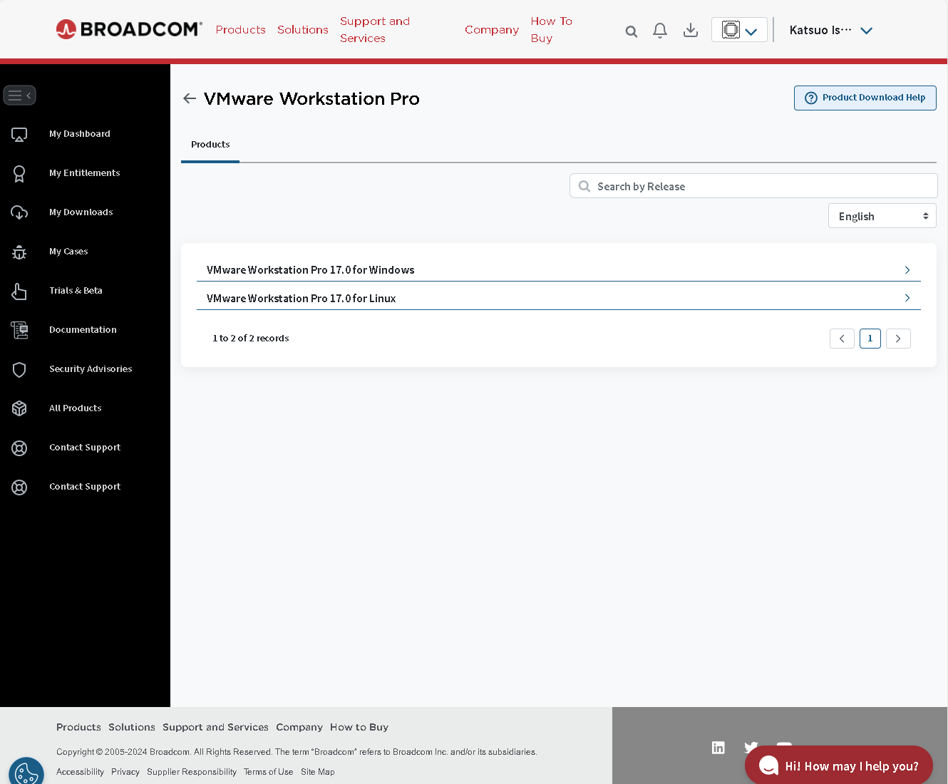 ［VMware Workstation Pro 17.0 for Windows］をクリック