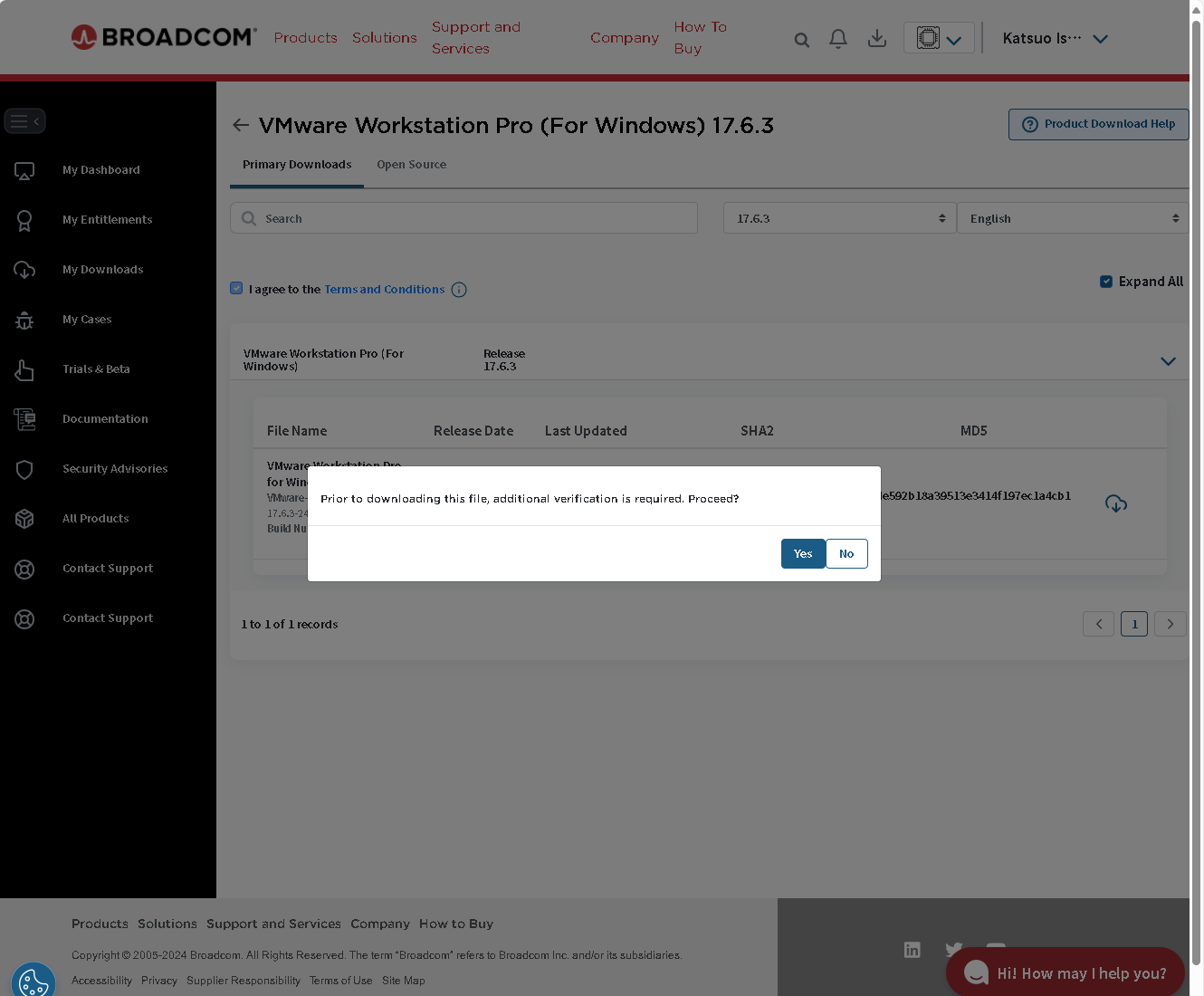 ［Yes］をクリック