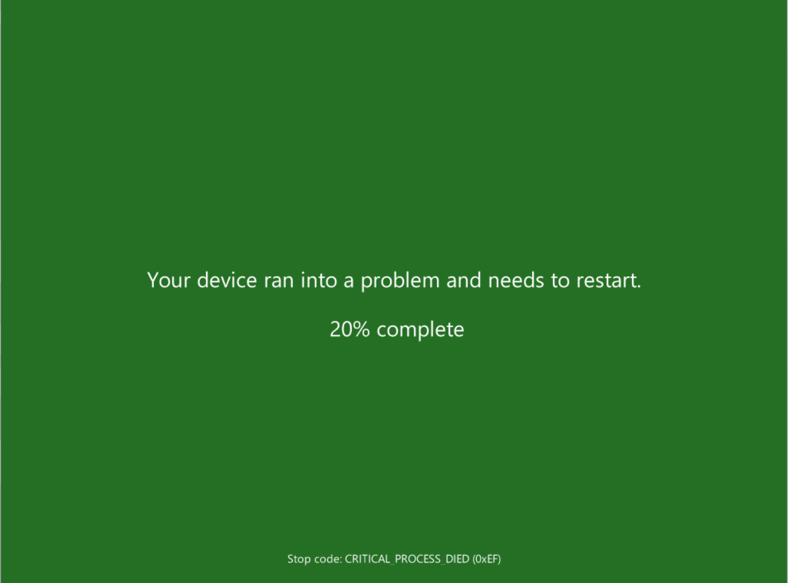 Build 26200.5516（Dev）で人為的にブルースクリーンエラーを発生させた様子