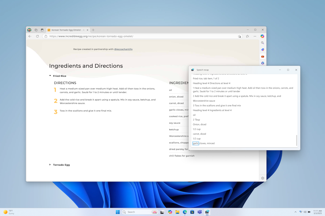 読み上げた内容をあとから参照できるようにする「Speech recap」