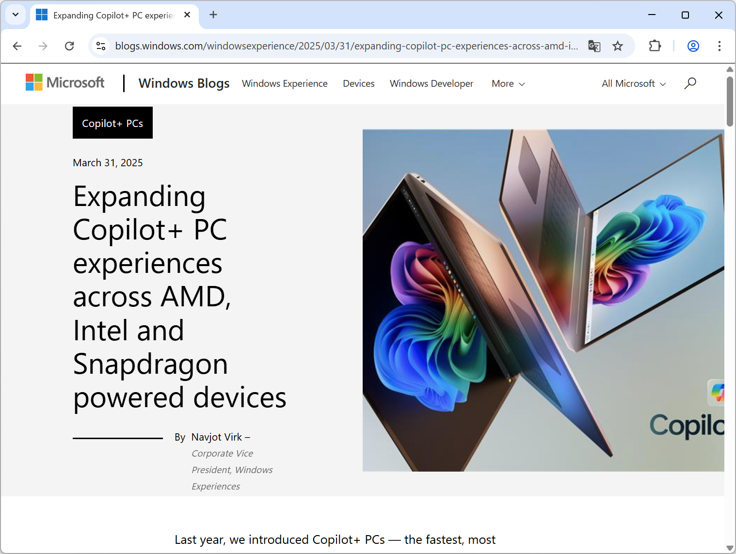 公式ブログ「Windows Experience Blog」におけるアナウンス