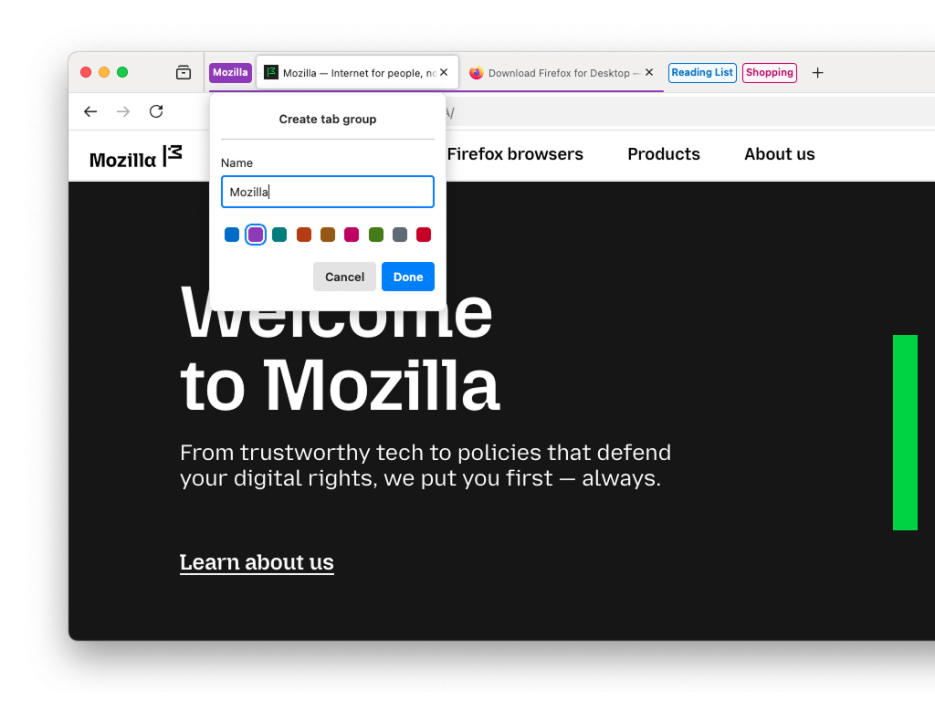 関連するタブをひとまとめにし、整理整頓や生産性の向上に役立てられる「タブグループ」