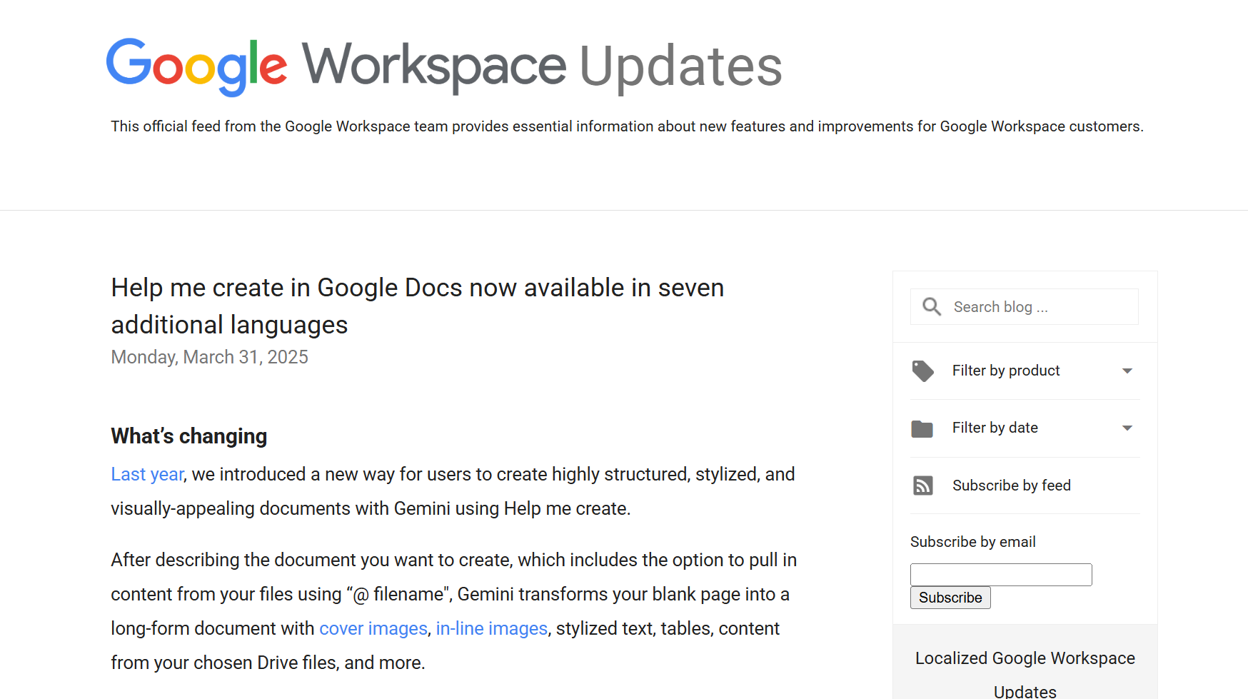 公式ブログ「Google Workspace Updates」