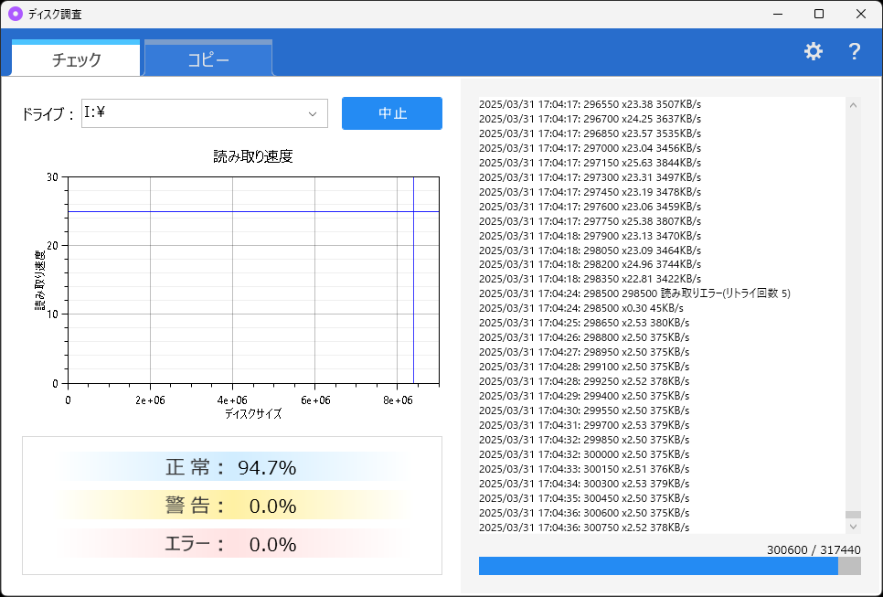 読み取りエラーが発生したが、問題はないという判定
