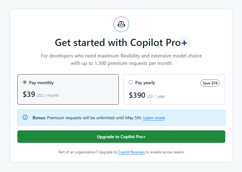 価格は月額39米ドル、年額390米ドル