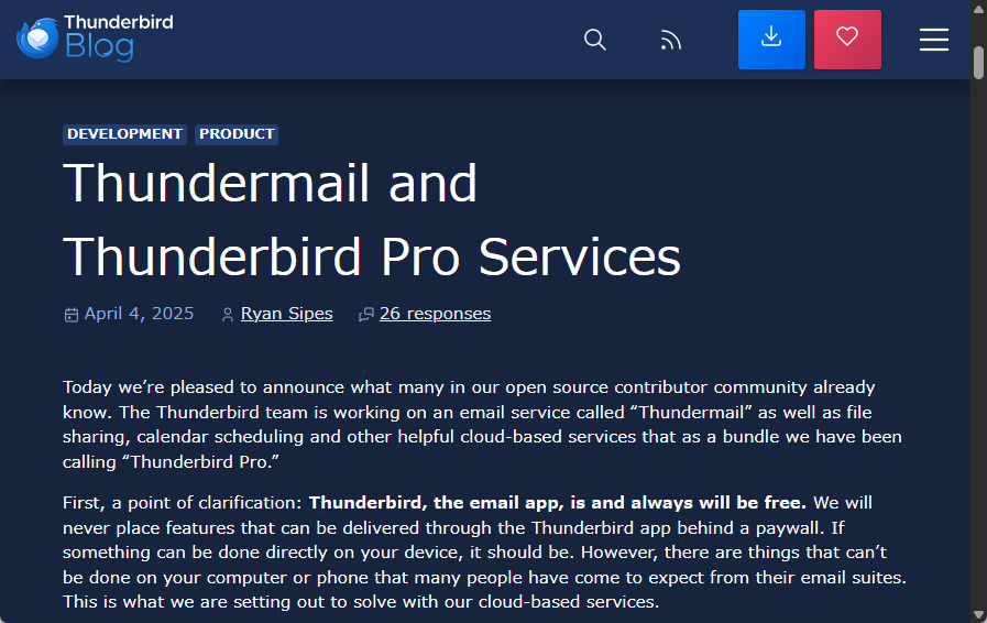 Thunderbird開発チーム「Thunderbird Pro」と「Thundermail」を発表