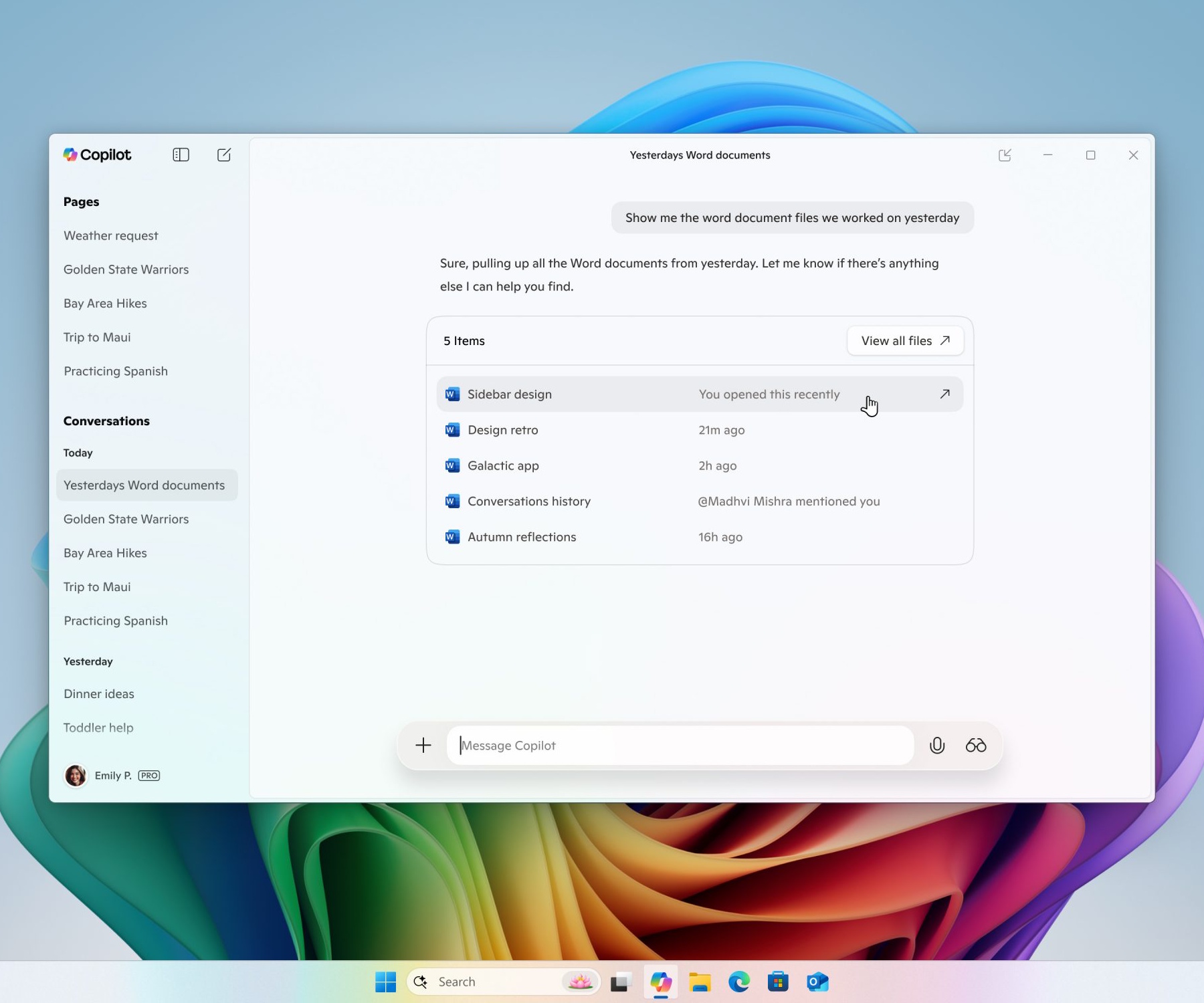 ローカルファイルを探して、「Copilot on Windows」の会話に組み込んでくれる「ファイル検索」（File search）