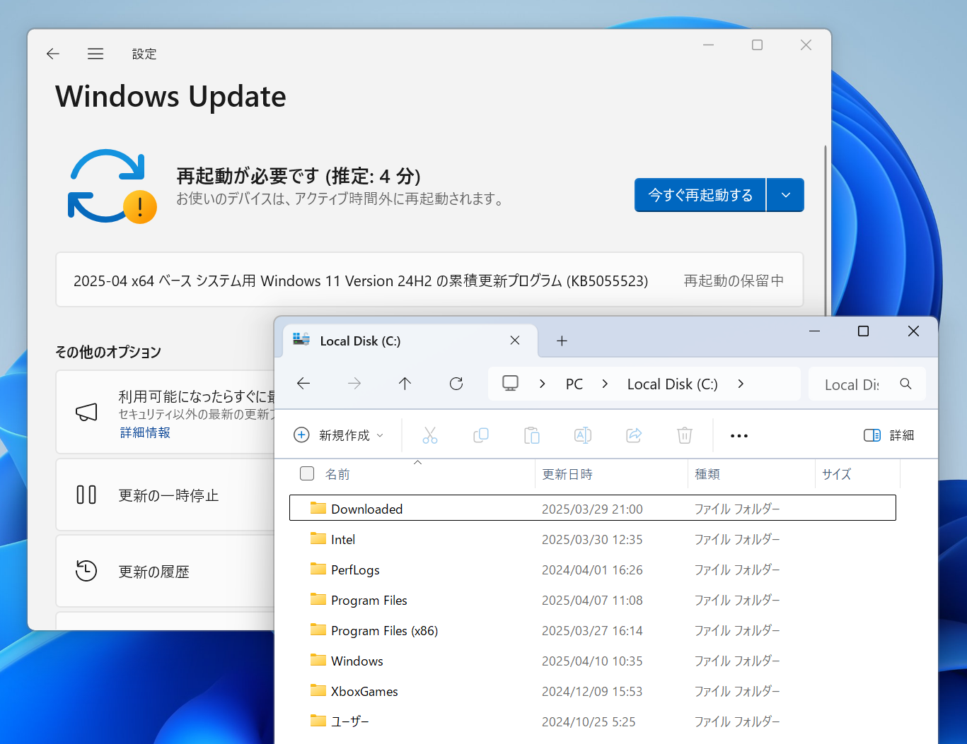 2025年4月セキュリティパッチ適用前のCドライブ