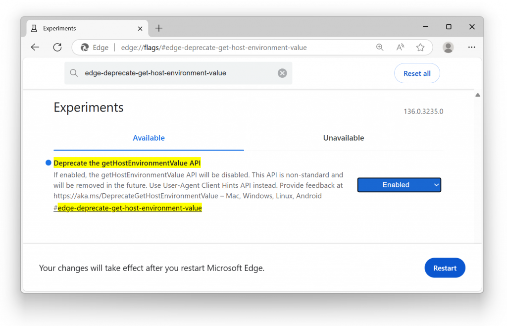 「Edge 135」より「window.external.getHostEnvironmentValue()」メソッドが非推奨に。開発者ツールで警告を表示