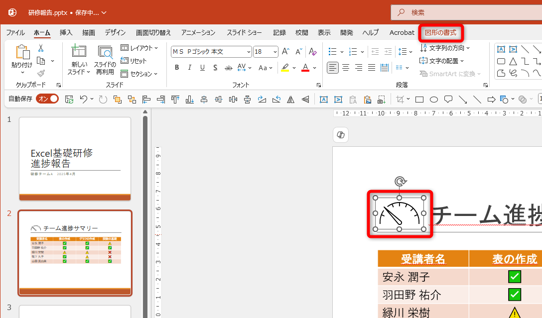 図形に変換された。見た目にほとんど差はないが、［図形の書式］タブが表示される