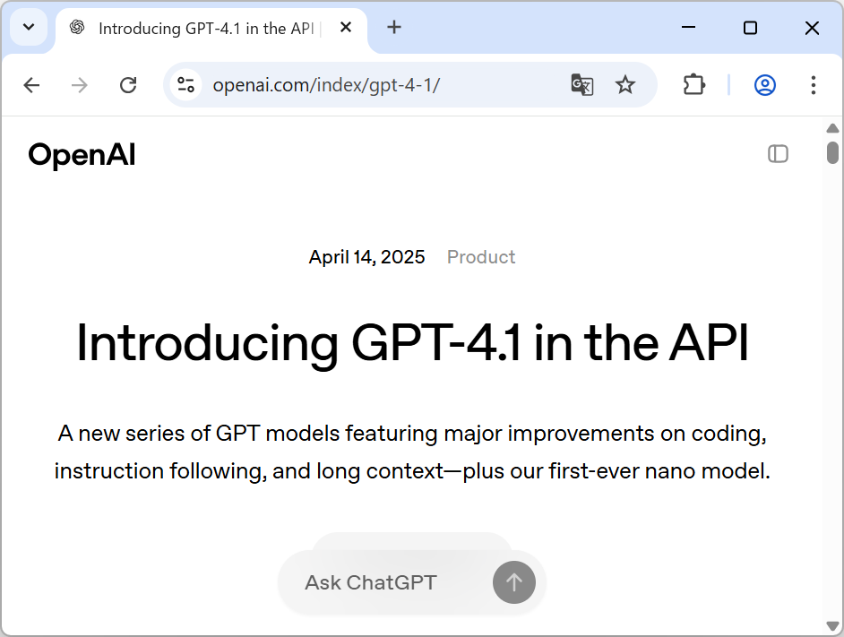 OpenAI、「GPT-4.1」を発表