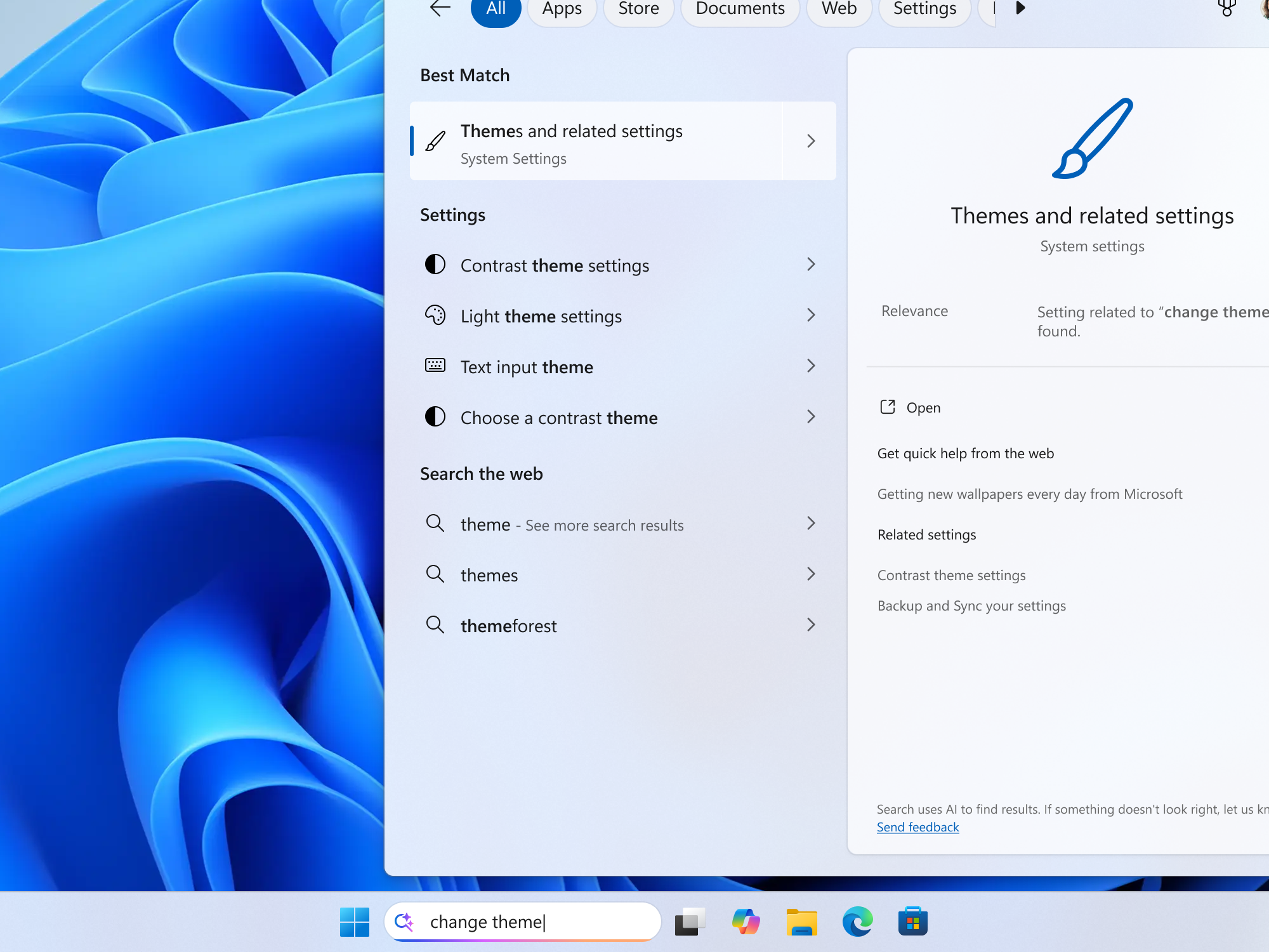 「Windows Search」ボックスで「設定」アプリ項目のセマンティック検索が利用できるように
