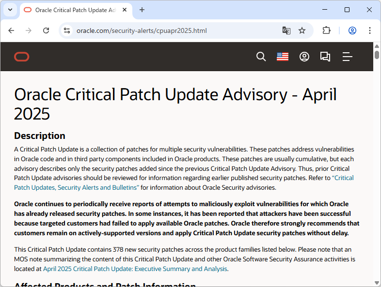 Oracle、定例セキュリティアップデートを実施