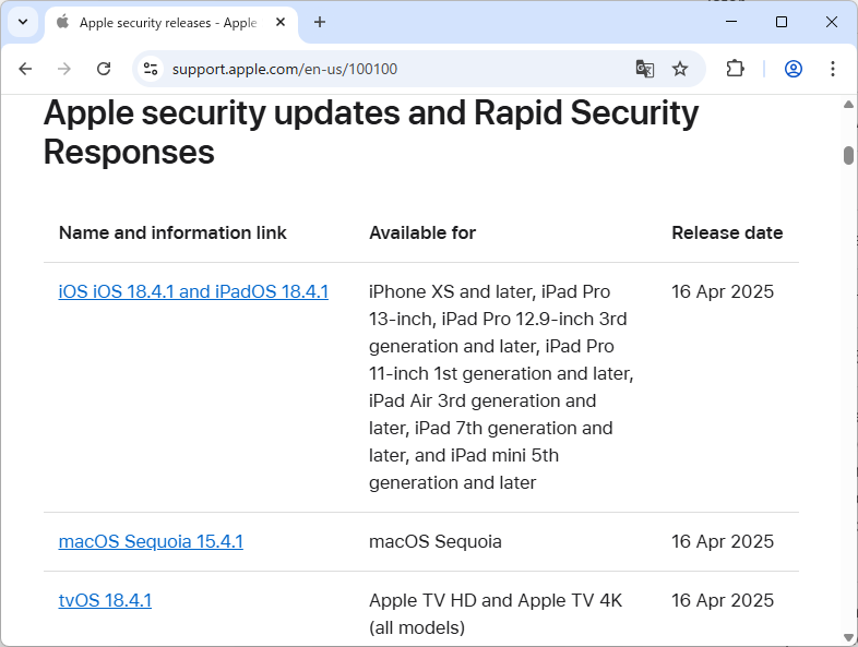 Apple、セキュリティ更新を実施