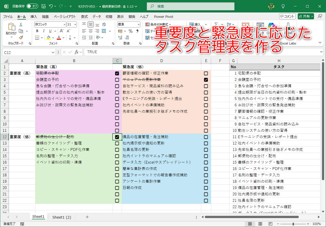 マトリクス表でタスクの重要度と緊急度を整理しよう！