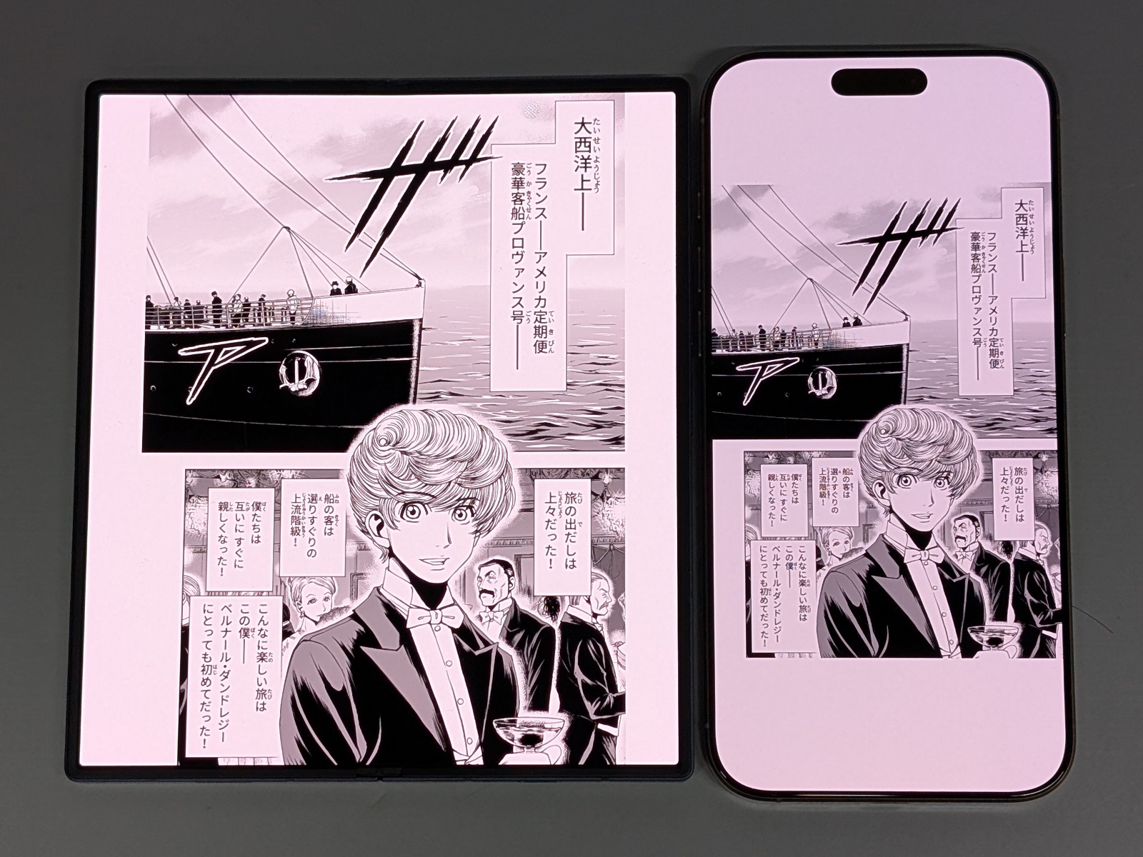 とはいえスマホと比べると圧倒的に大きいのはメリット。右は6.9型のiPhone 16 Pro Max