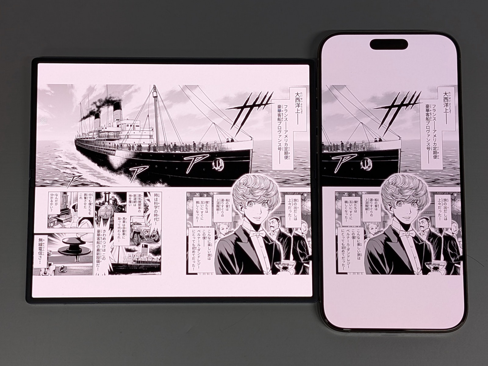 ページサイズ自体はスマホ（iPhone 16 Pro Max）とほぼ同じなので、画面サイズは二の次で見開きに強いこだわりをもつユーザには好都合だ