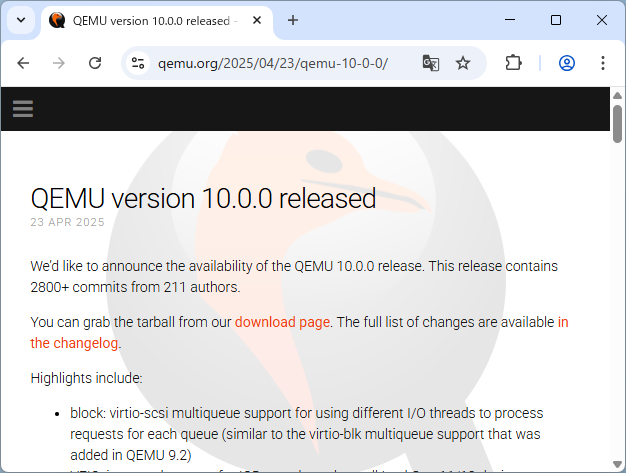 「QEMU 10.0」がリリース