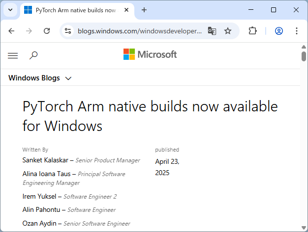 Windows版「PyTorch」のArmネイティブビルドが利用できるように