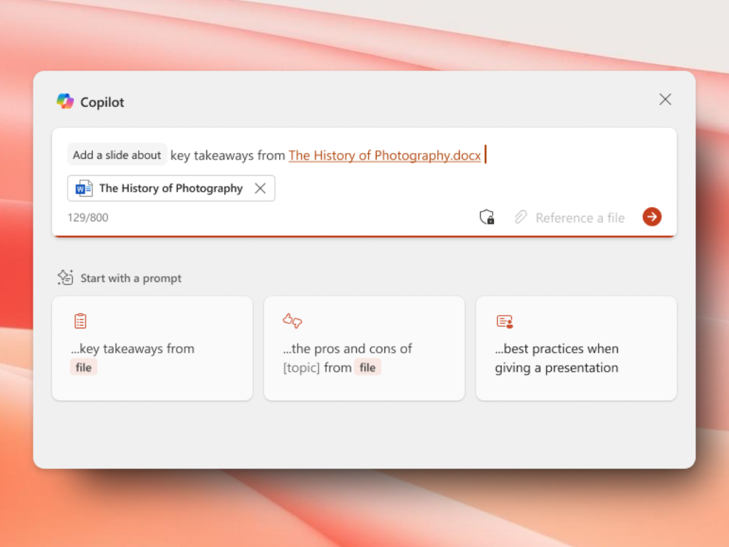 与えられたファイルやプロンプトをもとに「Copilot」がそれぞれのスライドページを作成