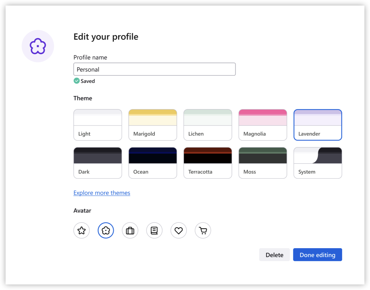 プロファイルの名前やアバター（アイコン）、カラーテーマなどを指定して新規作成