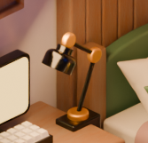 サンプル数64：黒いランプシェードに映り込んだハイライトの輪郭がにじみ、右側は特にぼやけて見える。金属の光沢感がやや弱く、質感が不安定。